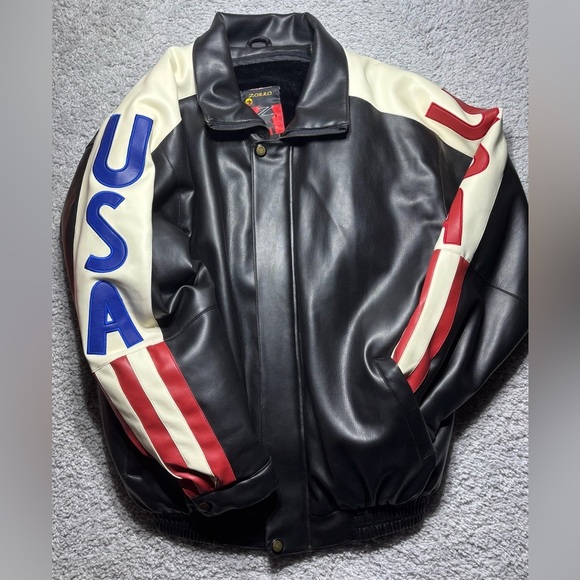Zorro Jacket Mens 3XL Vintage USA Bomber Vegan Leather Patriotic American Pride - Picture 3 of 14